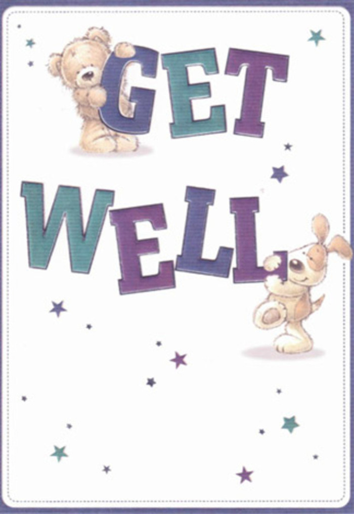 This radiant get well card glows with the same heartfelt warmth that defines Bracknell Forest's community. Centre stage, a lovable teddy bear and an energetic puppy combine forces-embracing oversized 'GET WELL' lettering in rich purples and teals as if cradling hope itself. Scattered stars, painted with a light touch in blues and lavenders, leap across the soft white canvas, infusing the image with a quiet sense of magic that feels right at home near Jennett's Park or Harmans Water. The figures' soft textures-seen in the bear's plush fur and the puppy's velvety ears-evoke a tactile invitation, as if their embrace could physically comfort. This design echoes the feeling of a fresh bouquet waiting on a doorstep, ready to encourage friends and family touched by illness. Crafted with as much intention as a hand-selected flower arrangement from a local Bracknell Forest florist, each detail harmonizes to convey nurturing care, resilience, and the joyful reassurance only seen in acts of seasoned kindness.
