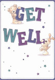 Joy and comfort radiate through this thoughtfully illustrated get well card, capturing the tender spirit of Bracknell Forest. A soft, welcoming teddy bear lounges across the word 'GET' in bold, painterly purple, his amiable face offering encouragement, while a floppy-eared puppy snuggles contentedly below, nestled around the calming teal of 'WELL'. Speckles of starry violet and blue dance playfully in the margins, suggesting scattered good wishes like those sent by neighbours in Forest Park. The card's bright white background amplifies the feeling of cleanliness and hope, while layered brushstrokes mimic the tactile pleasure of stroking a beloved pet or arranging fresh blooms. Tying together themes of innocent friendship and sincere goodwill, this scene feels like a loving bouquet crafted for same-day delivery by local Bracknell Forest florists-a true emblem of caring support and optimism in challenging times.